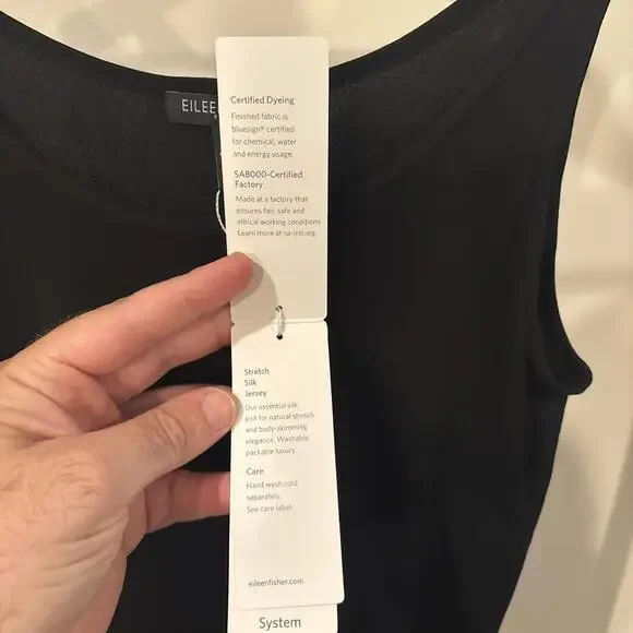 NWT EILEEN FISHER $98 Solid Black Stretch Silk Jersey Tank Top Petite PL/PG - Picture 4 of 6